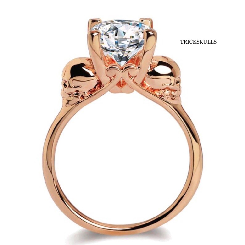 Double Skull Classic Rose Gold Cubic Zirconia Ring Formal Elegant 7 8 9 10 New!